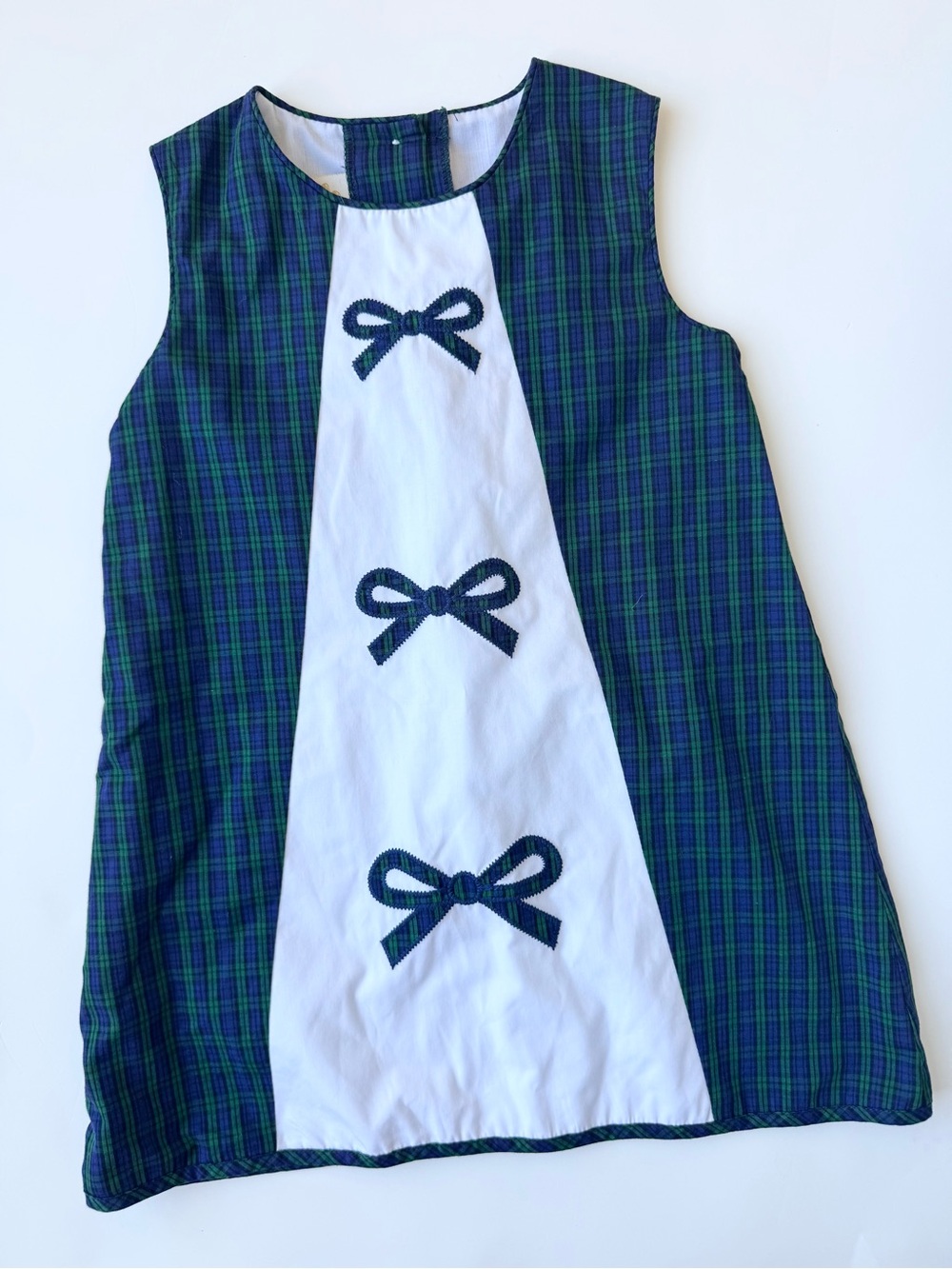 The Beaufort Bonnet Company Navy & Green Plaid Jumper with White Bow Panel